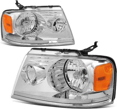 Auto Dynasty Halogen Model Factory Style Headlights Assembly Compatible with Ford F-150 Lincoln Mark LT 04-08, Driver and Passenger Side, Black Housing Clear Corner in Kuwait