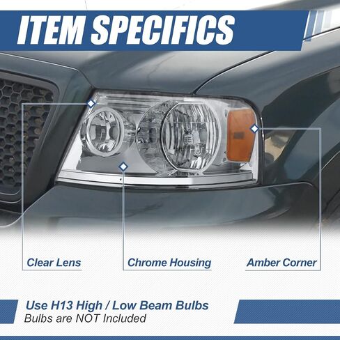 Auto Dynasty Halogen Model Factory Style Headlights Assembly Compatible with Ford F-150 Lincoln Mark LT 04-08, Driver and Passenger Side, Black Housing Clear Corner in Kuwait