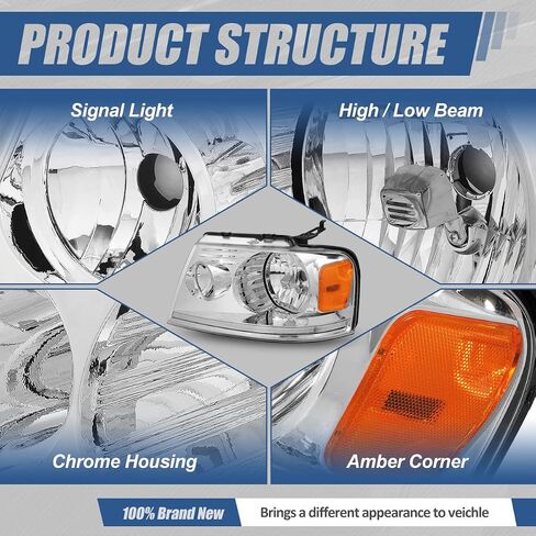Auto Dynasty Halogen Model Factory Style Headlights Assembly Compatible with Ford F-150 Lincoln Mark LT 04-08, Driver and Passenger Side, Black Housing Clear Corner in Kuwait