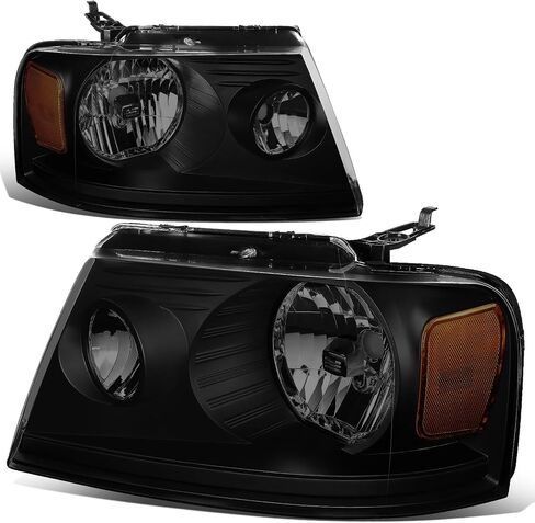 Auto Dynasty Halogen Model Factory Style Headlights Assembly Compatible with Ford F-150 Lincoln Mark LT 04-08, Driver and Passenger Side, Black Housing Clear Corner in Kuwait