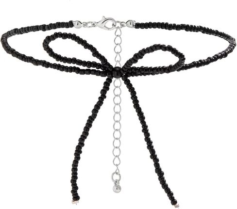 Sweet Cool Bow Earrings Bracelet Necklace Imitation Pearl Seed Beaded Bow Knot Collar Tie Necklace Simple Gothic Jewelry Set for Women in Kuwait