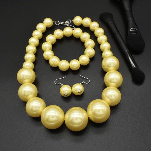 JNF Chunky Big Pearl Necklace for Women Faux Pearls Necklace set Large Beaded Pearl Collar Choker Necklaces Christmas Jewelry in Kuwait