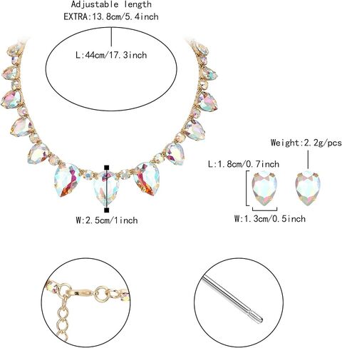 Flyonce Pear Shape Rhinestone Choker Necklace with Stud Earrings, Sparkly Crystal Wedding Party Costume Statement Jewelry Sets for Women in Saudi Arabia