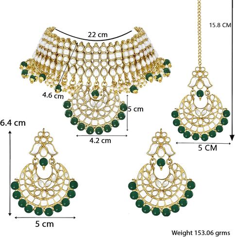 Aheli Faux Pearl Faux Kundan Choker Necklace with Earrings Indian Traditional Bollywood Jewelry Set Gift for Women in Kuwait