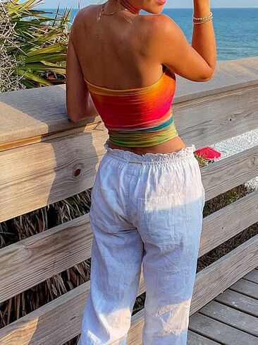 Women Y2k Tube Top Vintage Floral Strapless Backless Bandeau Going Out Crop Tops Aesthetic Off Shoulder Tank in Saudi Arabia