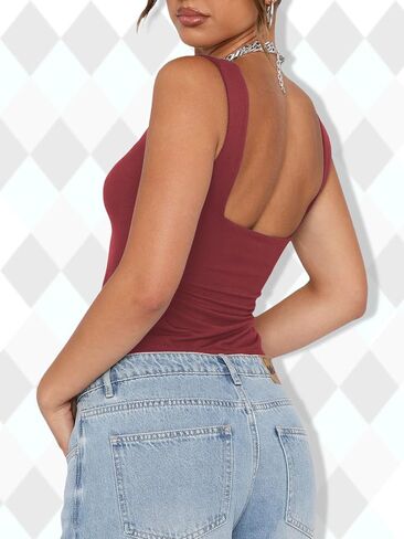FLORENCE IISA Women's Sleeveless Slim Fit Crop Tank Top Sexy Pleated Bustier Low Cut Neck Backless Strappy Slits Cropped Tank in Saudi Arabia