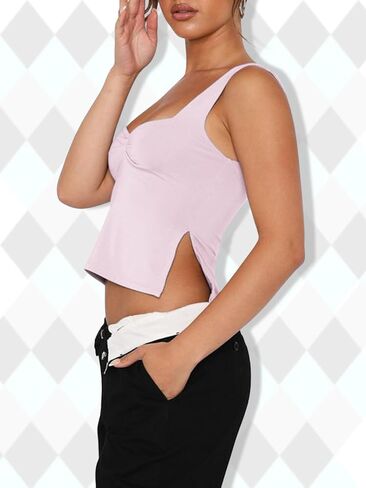 FLORENCE IISA المرأة بلا أكمام سليم صالح قطع علوية بدون أكمام مثير مطوي بوستير منخفضة قطع الرقبة عارية الذراعين Strappy الشقوق اقتصاص تانك in Kuwait