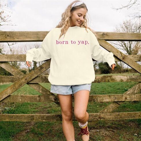 VILOVE Happy Birthday Sweatshirt For Women Born To Yap Sweatshirt Embroidered Birthday Celebrant Long Sleeve Tops in Saudi Arabia
