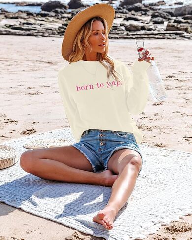 VILOVE Happy Birthday Sweatshirt For Women Born To Yap Sweatshirt Embroidered Birthday Celebrant Long Sleeve Tops in Saudi Arabia