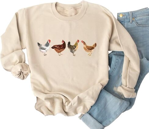 Chicken Sweatshirts Womens Cute Fall Thanksgiving Shirt Funny Animal Graphic Tees in Kuwait