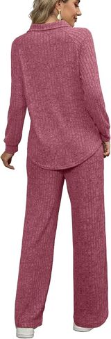 WIHOLL 2 Piece Sets for Women Loungewear Wide Leg Pants Sweatsuits Collar V Neck Pajama Matching Sets in Saudi Arabia