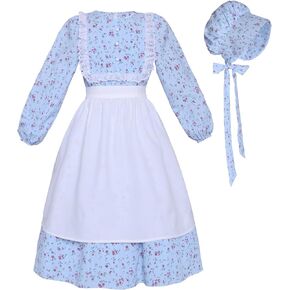 Mikan Tsumiki Colonial Costume Girls Pioneer Dress Prairie Dresses Girl Floral Pilgrim Outfit