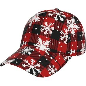 Christmas Buffalo Plaid Snowflake Baseball Hats for Men Women, Funny Adjustable Xmas Santa Holiday Baseball Cap