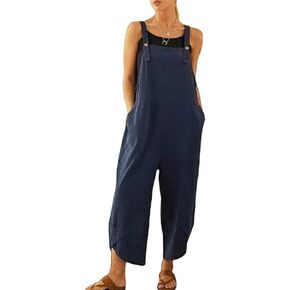 Perbai Womens Summer Cotton Casual Summer Baggy Overalls Loose Fit Wide Leg Jumpsuits Bibs with Pockets in Kuwait