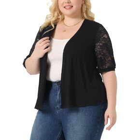 Agnes Orinda Plus Size Cardigan for Women Lightweight V Neck Lace Half Sleeve Casual Open Front Cardigans