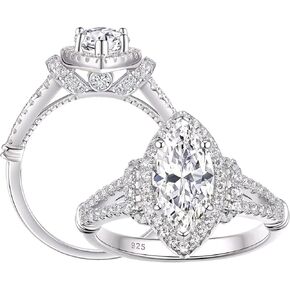 SHELOVES Marquise Cut White Cubic Zirconia CZ Engagement Rings for Women 925 Sterling Silver Sz 5-10