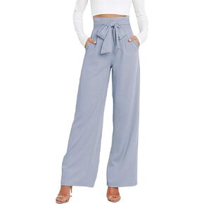 بنطلون نسائي كاجوال عالي الخصر وواسع الساق وطويل بالازو بنطلون عمل مع حزام in Kuwait