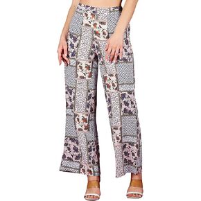 Rhysley Women's Dressy Casual Palazzo Pants: Multi Patch Print, Rayon, Straight Regular Fit with Elasticated Waist in Saudi Arabia