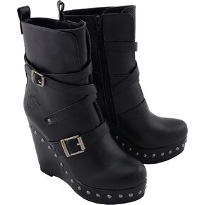 Milwaukee Performance MBL9437 Women's Black Triple Strap Boots with Platform Wedge