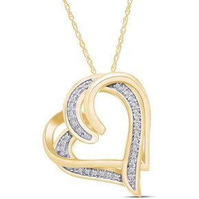 AFFY Round Cut White Natural Diamond Double Heart Pendant Necklace In 14K Gold Over Sterling Silver (0.10 cttw, I-J Color, I2-I3 Clarity) With 18" Chain in Kuwait