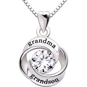 ALOV Jewelry Sterling Silver grandma and grandson Love Heart Cubic Zirconia Pendant Necklace