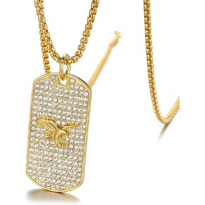 18K Gold Plated Jewelry Animal Eagle Dog Tag Pendant Iced Out Necklace