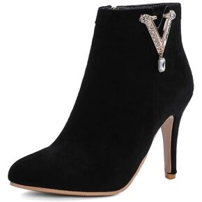 Bubumei Women's Rhinestone Decoration Nubuck Leather Pumps Zipper Pure Color Ankle Boots in Saudi Arabia