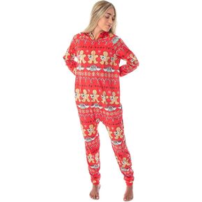 INTIMO Friends TV Show Womens' Central Perk Ugly Christmas Sweater Hooded Pajama Union Suit