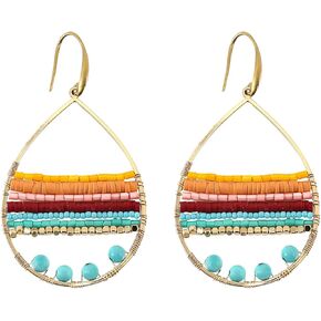 Boho Earrings for Women Colorful Beaded Earrings for Women Bohemian Dangle Earrings Summer Earrings Statement Earrings Beach Earrings for Women Handmade Bead Fashion Jewelry Drop Earrings for Women (Color A)