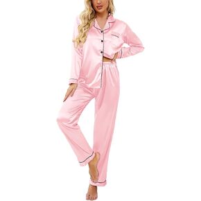frisekybo Women's Satin Pajama Set Classic Button Down Loungewear Long Sleeve Sleepwear Premium Silk Pjs Set in Saudi Arabia