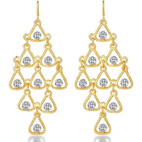 NKBRER Gold Dangle Earrings for Women,Lightweight Drop Earrings,Gold Long Earrings for Women Dangling,Rhinestone Earrings of Fashion Jewelry for Women and Girls