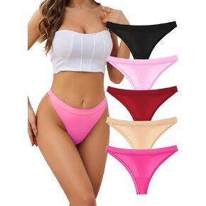DingLu Women's Thong Panties Low Rise Cotton Seamless Breathable Stretch Ladies Underwear Pack of 5