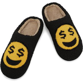 Slippers for Women Men Indoor Outdoor Memory Foam,Funny Dollar Sign Slippers Winter Fleece Linning Non Slip Money Face House Shoes for Gifts