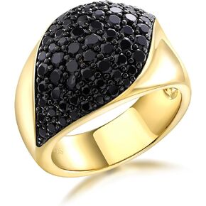 RANDES Black Spinel Gold Band Ring Woman Men 925 Sterling Silver Fake Black Diamond Statement Wide Band Cocktail Rings Size 6 to 10