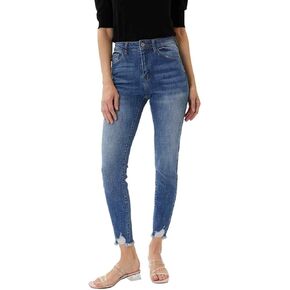 Kan Can Women's Mid Rise Distressed Ankle Skinny Jeans (M, 13/30)