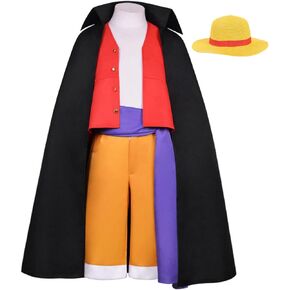 GWOKDAN Anime Luffy Cosplay Costume Cloak Luffy Cosplay Kimono Uniform Halloween Outfits Full Set With Hat