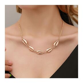 Erimberate Bohemian Shell Pendant Necklace Metallic Seashell Choker Necklace Gold Cowrie Choker Necklace Chain Ocean Shell Necklace Choker Jewelry for Women and Girls