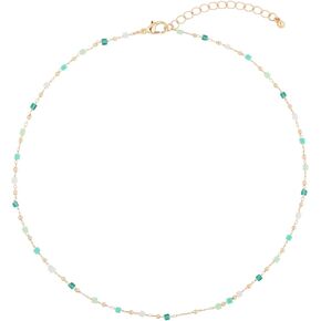 KINBOM Bohemian Bead Necklace, Summer Beaded Necklace Aesthetic Green Cubic Crystal Necklace Beach Jewelry Prom Party Festival Accessory for Teens Girls Women
