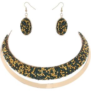 Wosois Rhinestone Collar Metal Necklace Sets African Statemtne Choker Red Shiny Crystal Necklaces Jewelry Accessories for Women and Girls