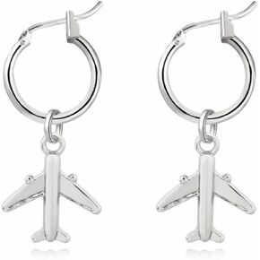 Tiny Airplane Jet Plane Hoop Earrings Gold Silver Plated Unique Personalized Aircraft Huggie Hoop Earrings for Women Teen Girls Birthday Holiday Aviation Traveler Flight Attendant Fashion Jewelry Gifts