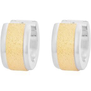 Edforce Stainless Steel Brushed Center Polished Edge Small Huggie Hoop Earrings