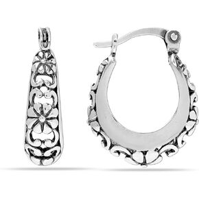 Charmsy 925 Sterling Silver Hoops Earrings - Lightweight Italian Mesh Filigree Basket Design, Click-Top Closure, for Women and Teens