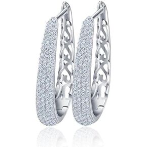 Post Hoop Earrings for Women, Zircon Stone 925 Sterling Silver Earrings, Women’s Dangle Loop Earrings