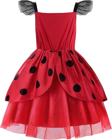 فستان ReliParty Ladybug للفتيات مع قناع وحقيبة زي للأطفال، زي تنكري لأعياد الميلاد والهالوين وعيد الميلاد in Saudi Arabia