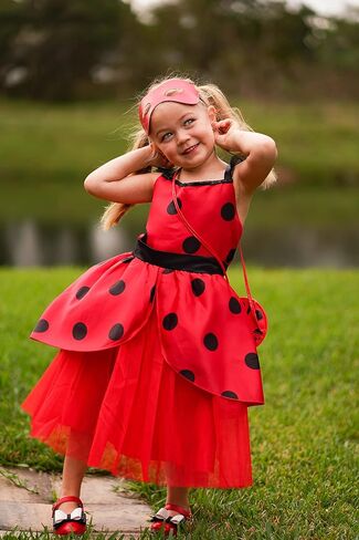 فستان ReliParty Ladybug للفتيات مع قناع وحقيبة زي للأطفال، زي تنكري لأعياد الميلاد والهالوين وعيد الميلاد in Saudi Arabia