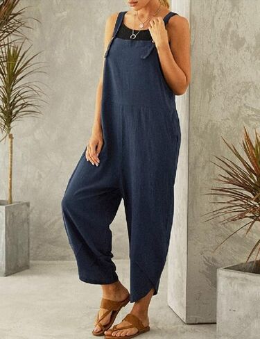 Perbai Womens Summer Cotton Casual Summer Baggy Overalls Loose Fit Wide Leg Jumpsuits Bibs with Pockets in Kuwait