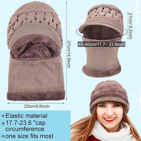 2 Pieces Womens Beanie Knit Hat, Winter Hat Scarf Mask Set for Women Fleece Lined Beanie Hat Warm Winter Knitted Hat Skull Cap for Outdoor, Purple and Khaki in Saudi Arabia