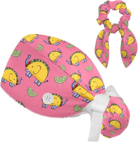 قبعات العمل النسائية مع القوس الشعر Scrunchy غطاء الشعر الطويل الشريط الدانتيل متابعة قبعة مخدر الملونة دوامة in Kuwait