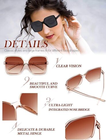 4 Pieces Oversized Square Sunglasses for Women Multicolor Flat Top Sunglasses Wide Oversized Shades in Saudi Arabia