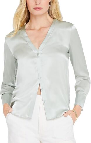 Club Monaco Women's Long Sleeve V-Neck Silk Charmeuse Blouse in Saudi Arabia